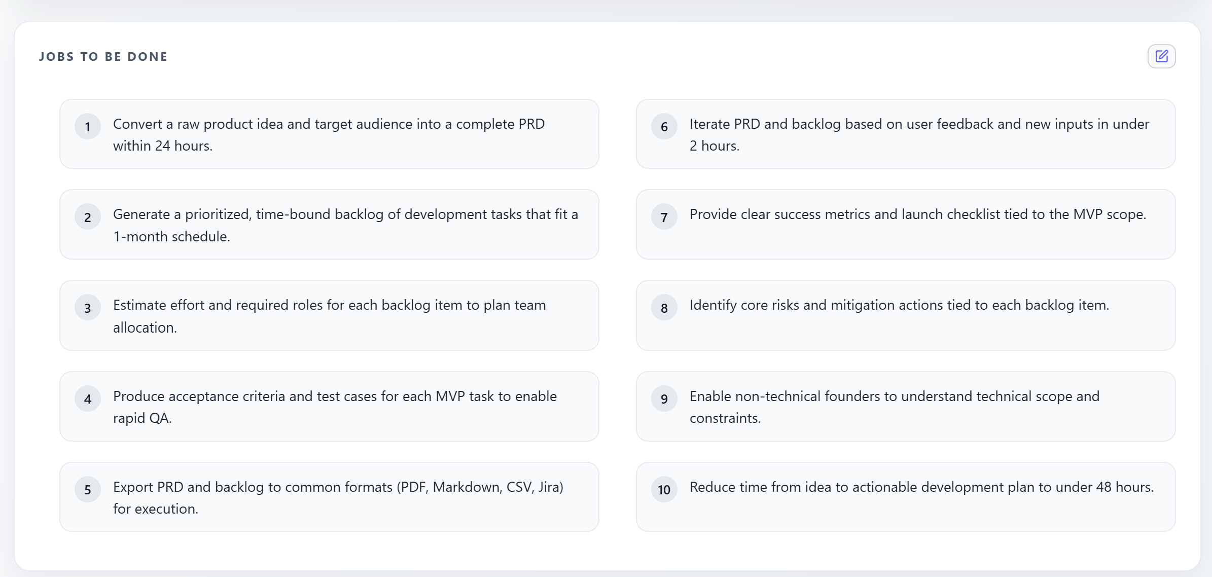 Jobs to be done list
