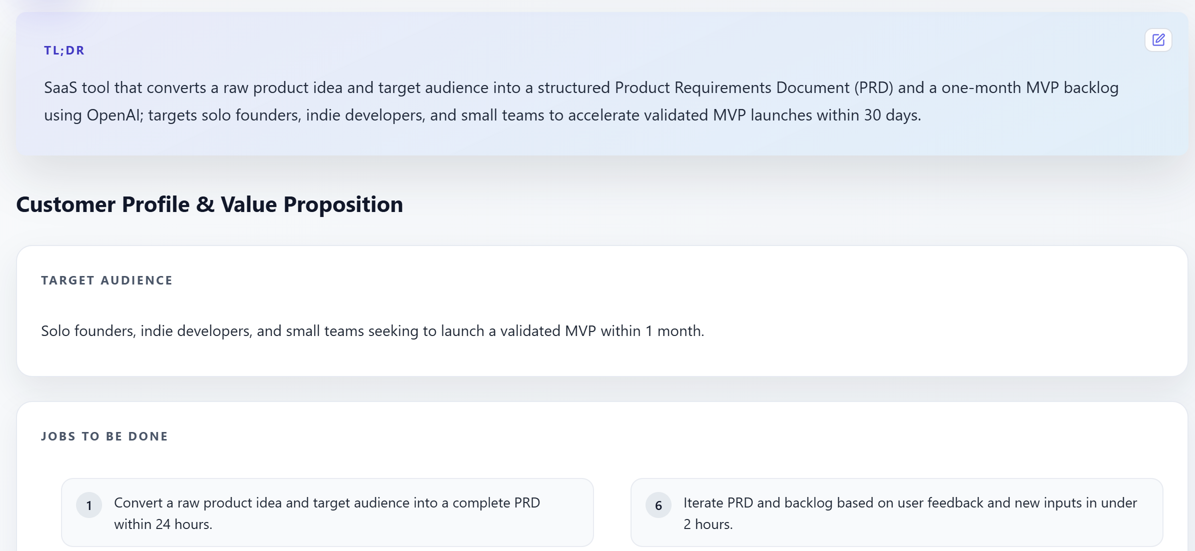 TL;DR summary of the PRD